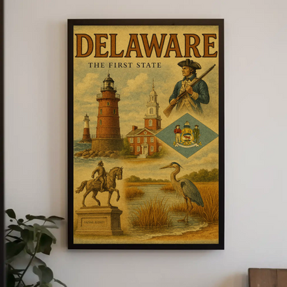 Delaware Founding History Colonial Heritage Travel Poster