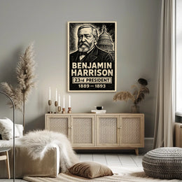 Benjamin Harrison 23rd President of the United States B & W Comic Sketch Poster