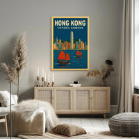 Panoramic View of Hong Kong Vintage Travel Poster