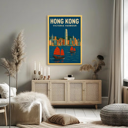 Panoramic View of Hong Kong Vintage Travel Poster
