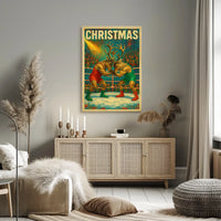 Whimsical Reindeer Wrestling Christmas Fantasy or Mythology Poster