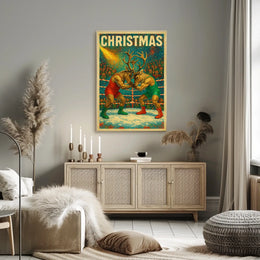 Whimsical Reindeer Wrestling Christmas Fantasy or Mythology Poster