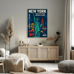 New York City Icons Travel Poster Retro Urban Wall Art