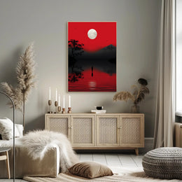 Solitary Reflection Under A Crimson Sky Poster