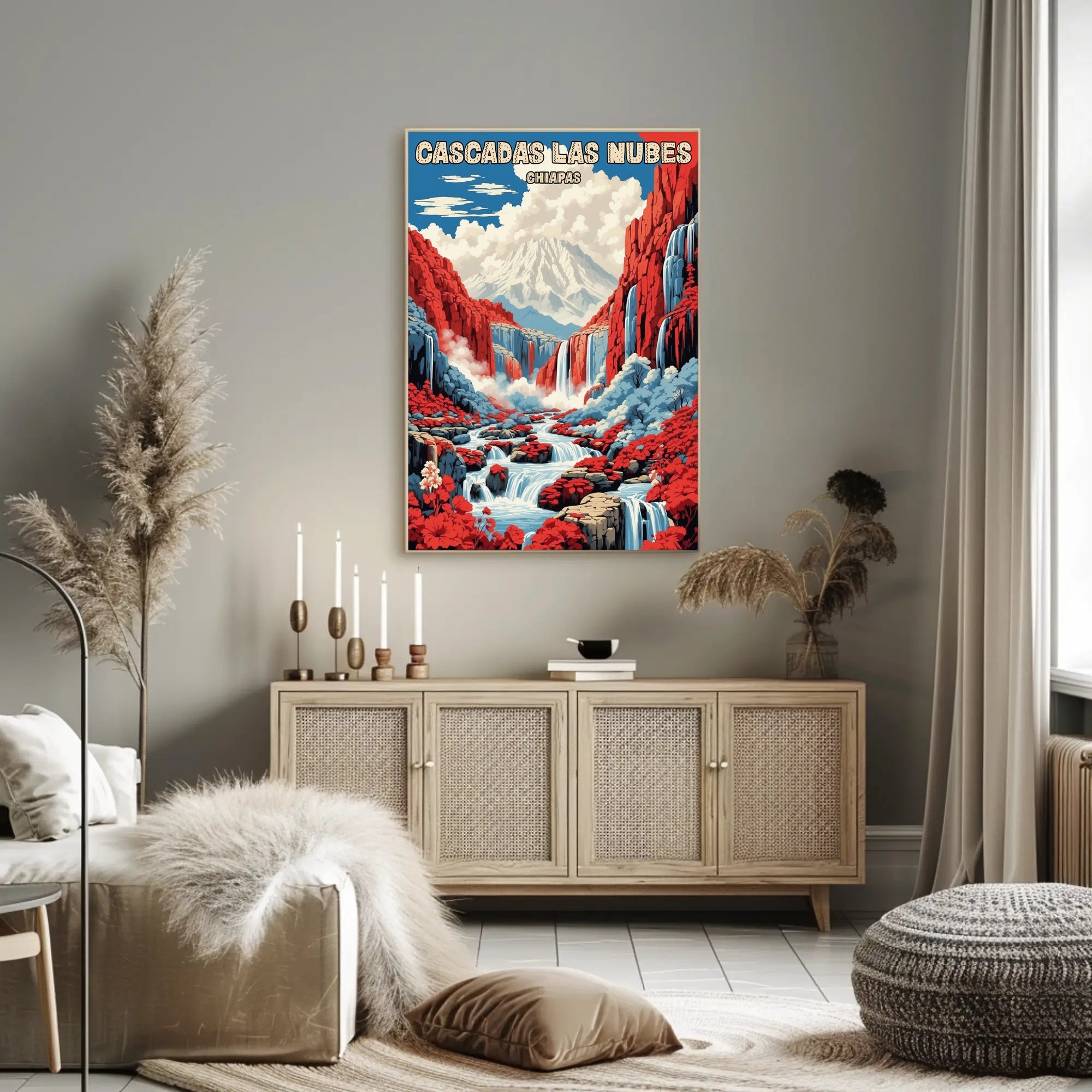 Waterfalls and Mountainscape Travel Poster