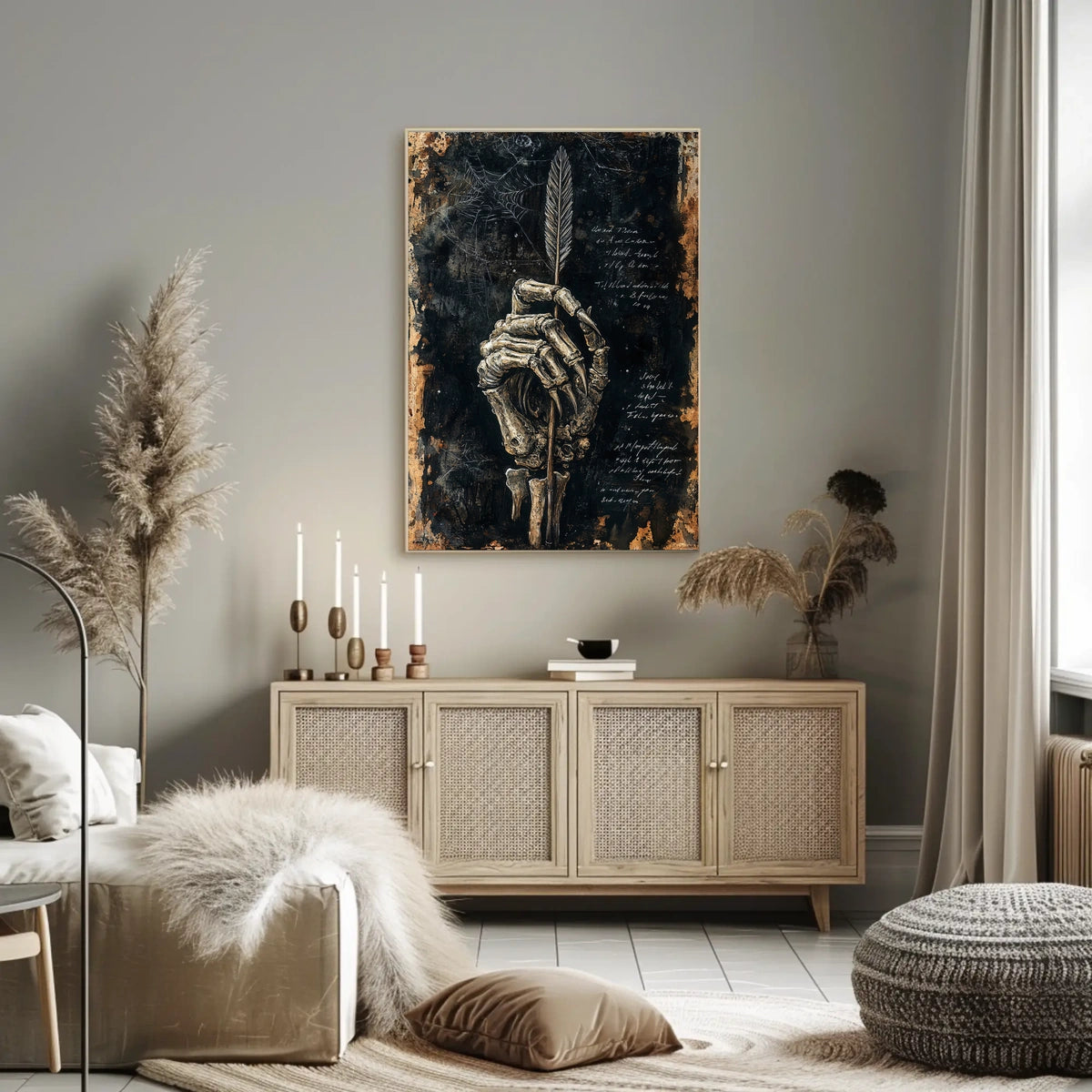 Artistic Skeletal Hand Feather Abstract, Artistic, or Pop Culture Poster