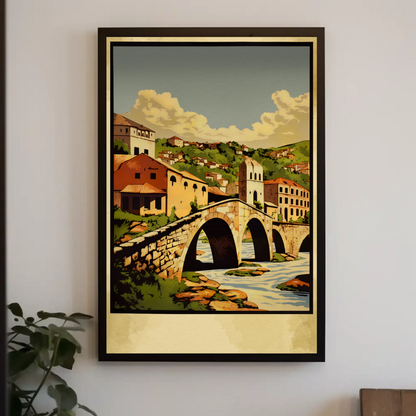 Stone Arch Bridge European Village Landscape Travel Poster