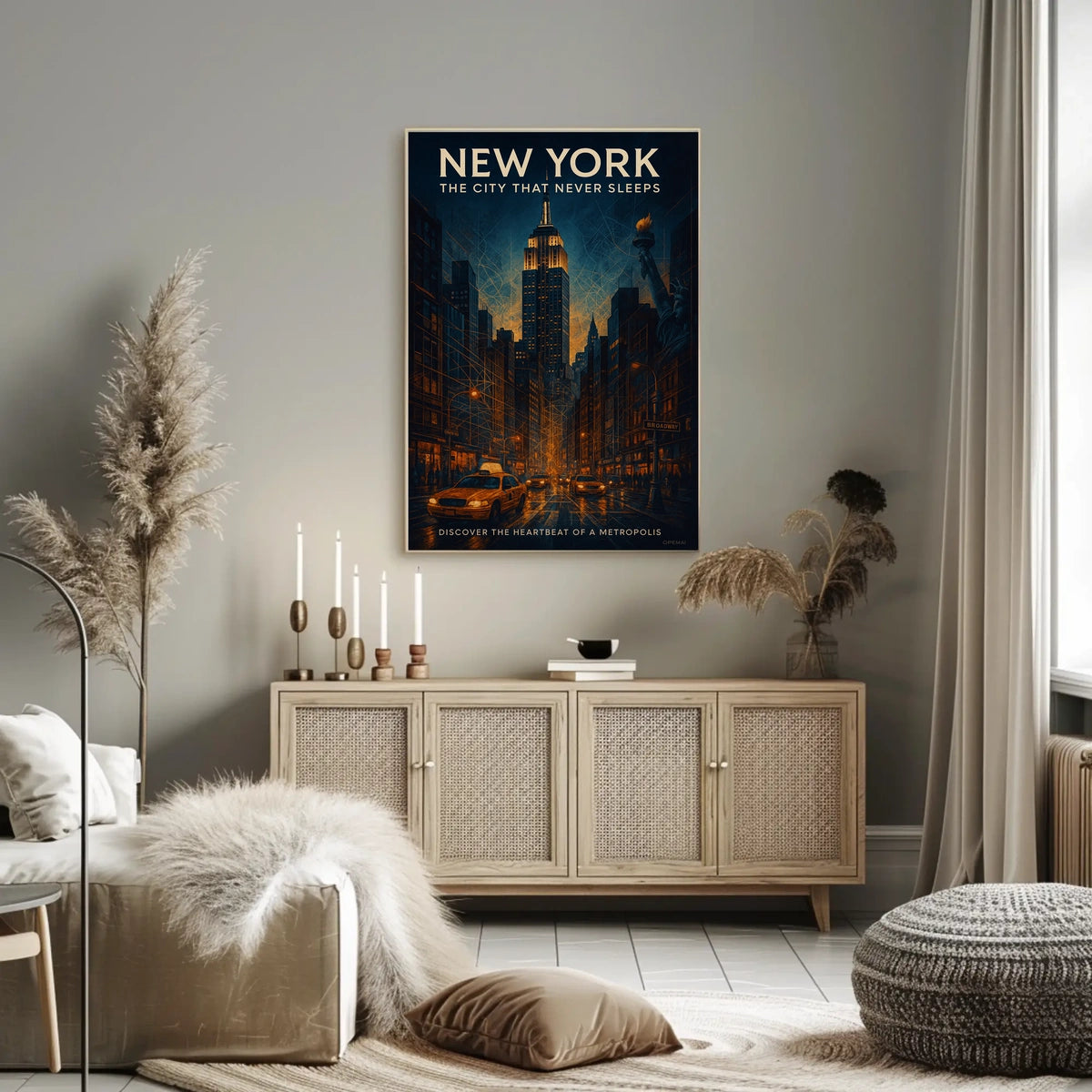 New York City Nightlife Skyline Poster Vintage Wall Art