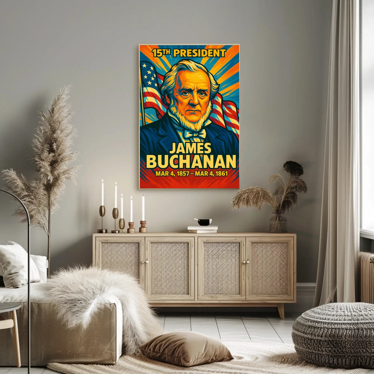 James Buchanan 15th President of the United States Colorful Comic Book Style Poster