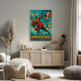 Reindeer Ice Hockey Holiday Fun Sports Poster