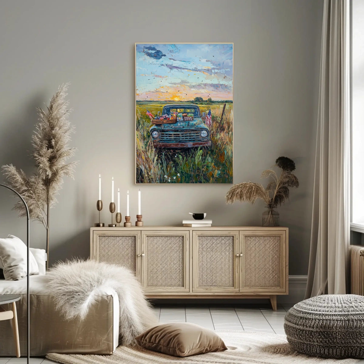 Vintage Pickup Truck Abstract Art On Canvas Fine Poster