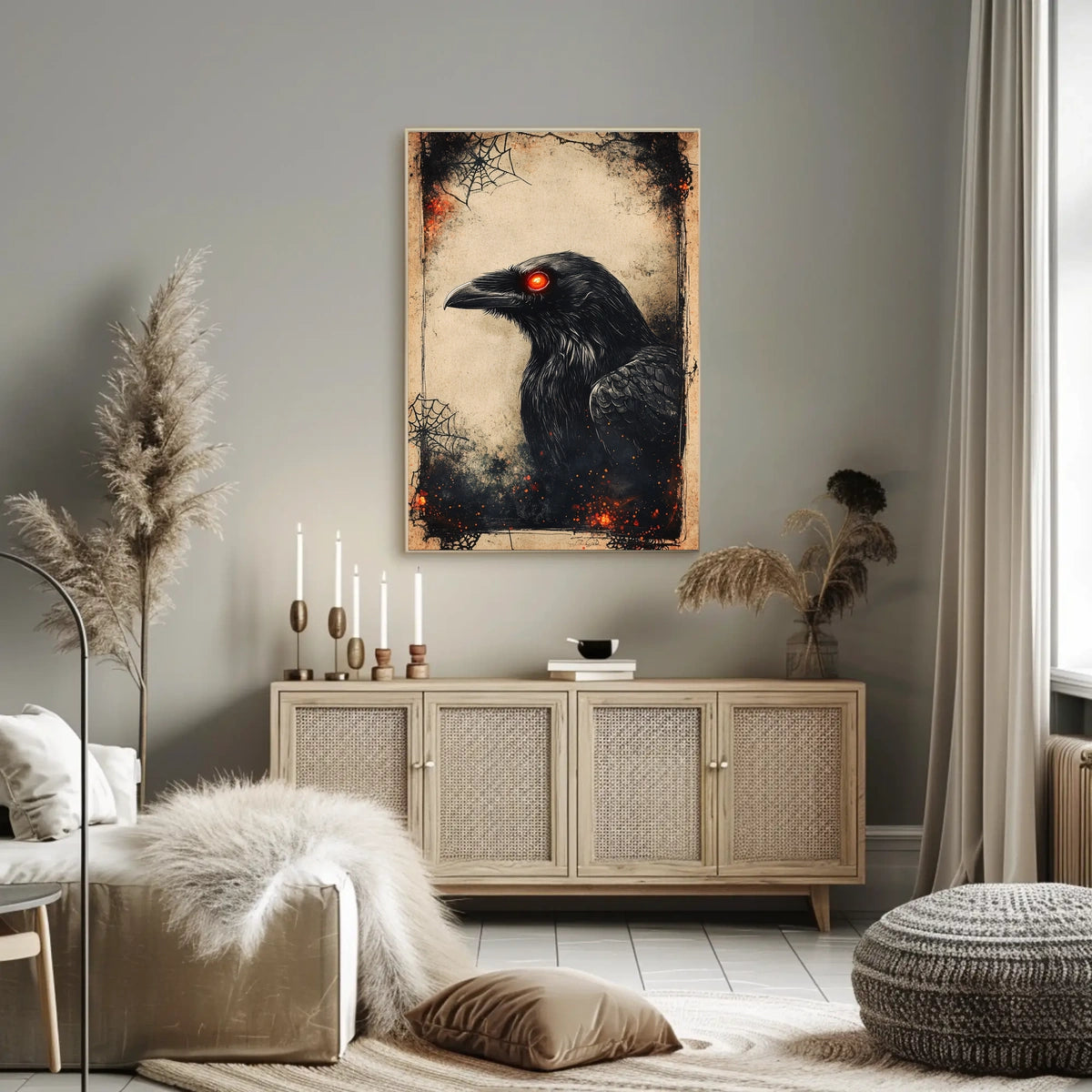 Raven with Red Eyes Artistic Animal Poster