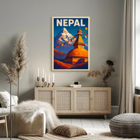 Nepal Land of Mountains and Stupas Poster