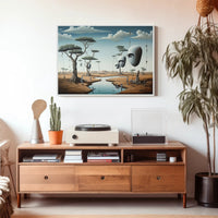 Surreal Landscape with Humanoids: Futuristic Sci-Fi Poster