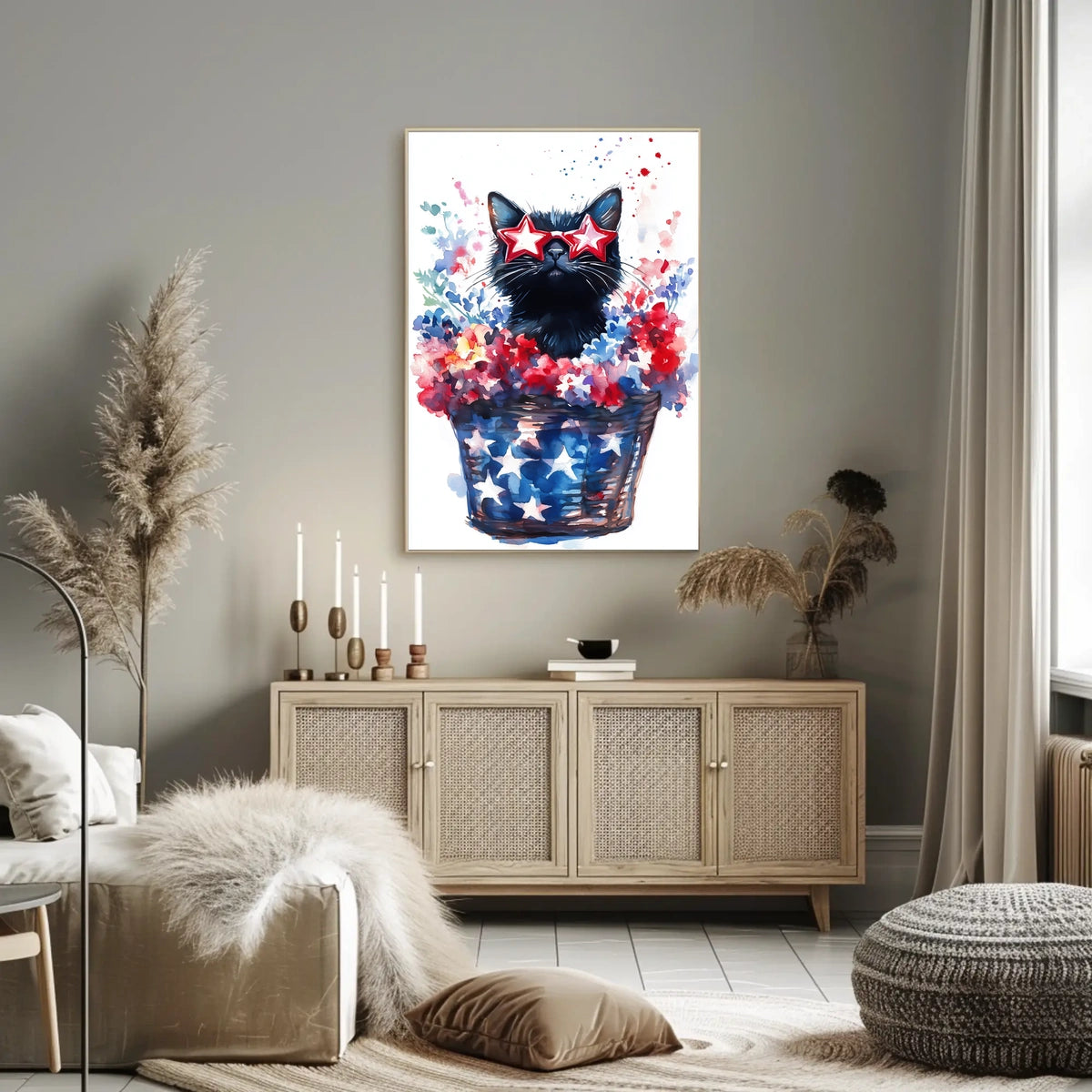 Black Cat With Star Shaped Sunglasses American Poster