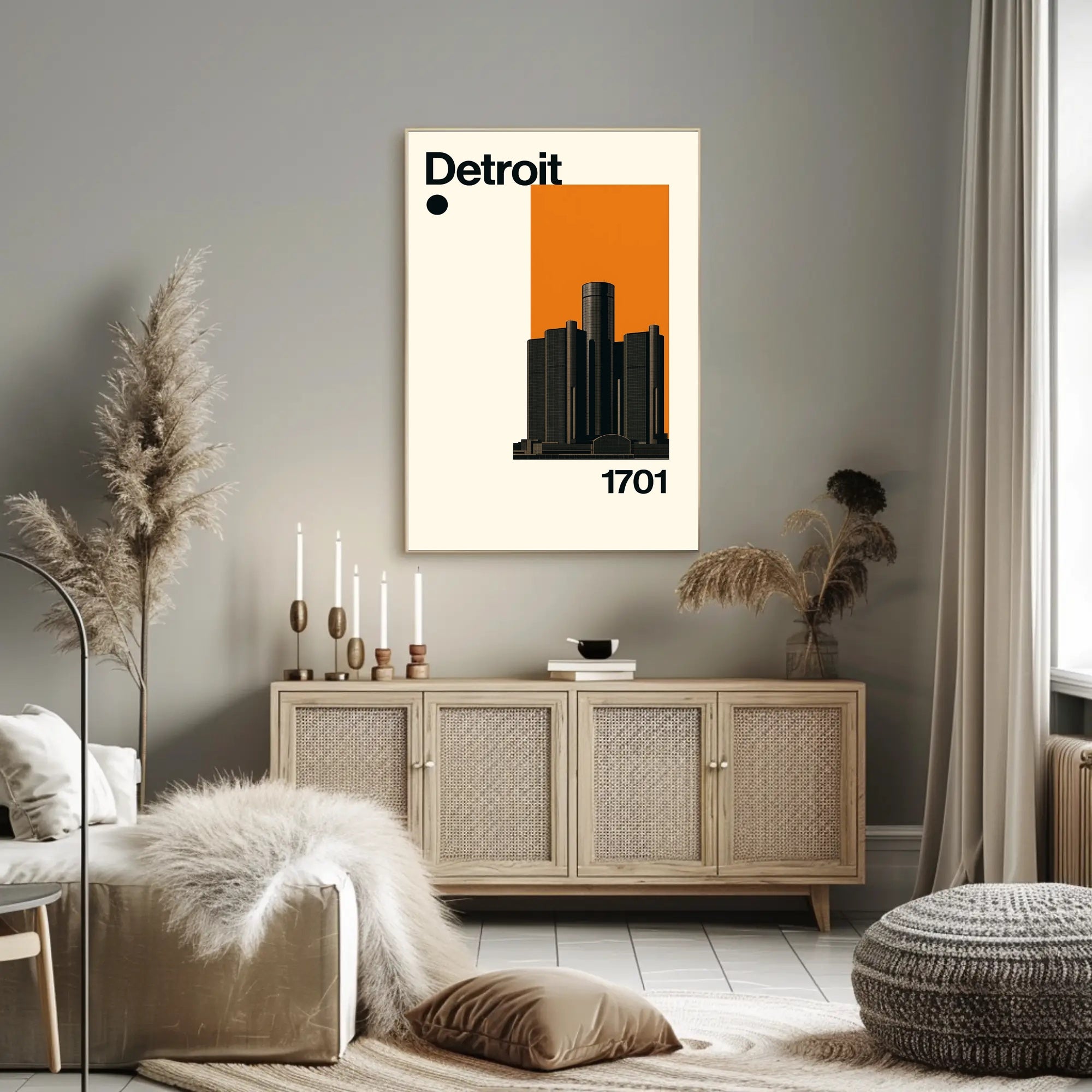 Detroit Skyscraper Modern Illustration Travel Poster