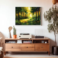 Golden Sunlit Forest: Impressionist Autumn Landscape Poster