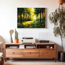 Golden Sunlit Forest: Impressionist Autumn Landscape Poster
