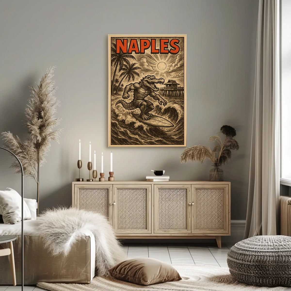 Coastal Surfing Alligator In Naples Poster Wall Art