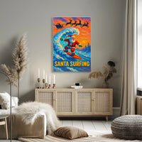 Santa Surfing Poster: Festive Beach Adventure Art