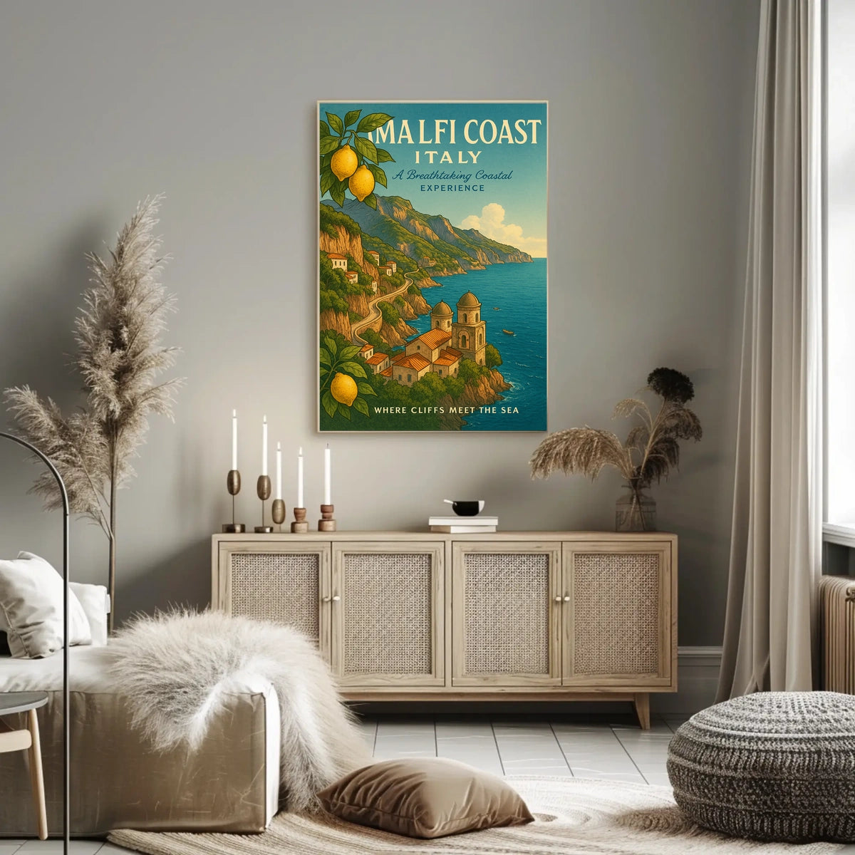 Amalfi Coast Vintage Travel Poster: Italian Scenic Beauty