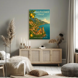 Amalfi Coast Vintage Travel Poster: Italian Scenic Beauty