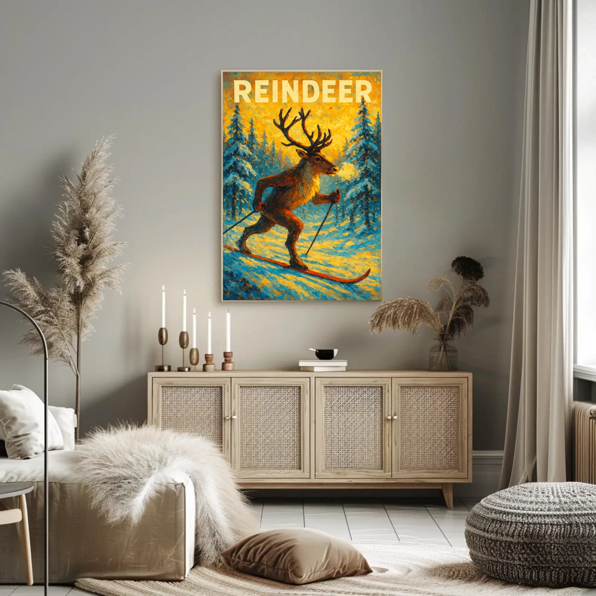 Reindeer On Skis Poster