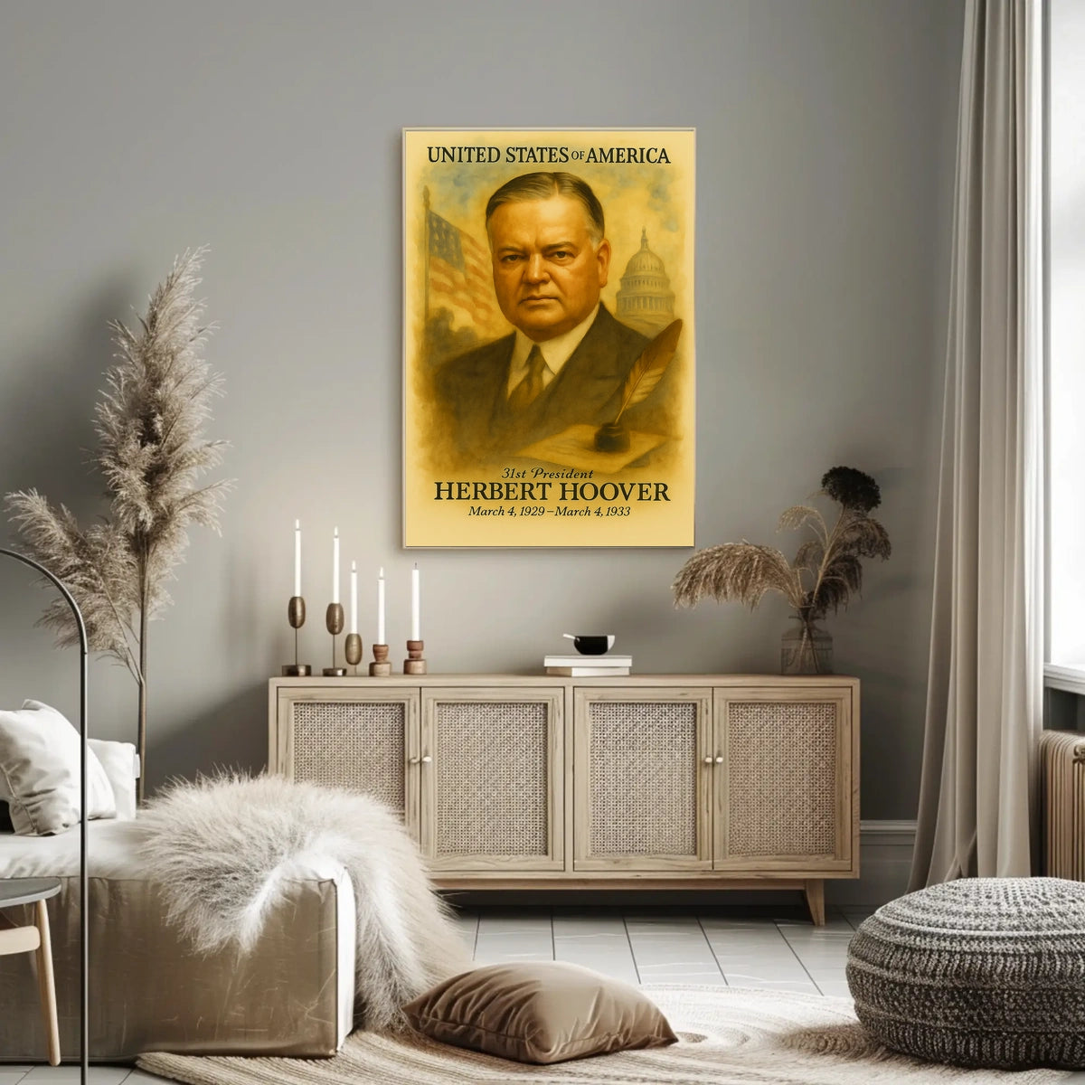 Herbert Hoover 31st President of the United States Vintage Watercolor Poster