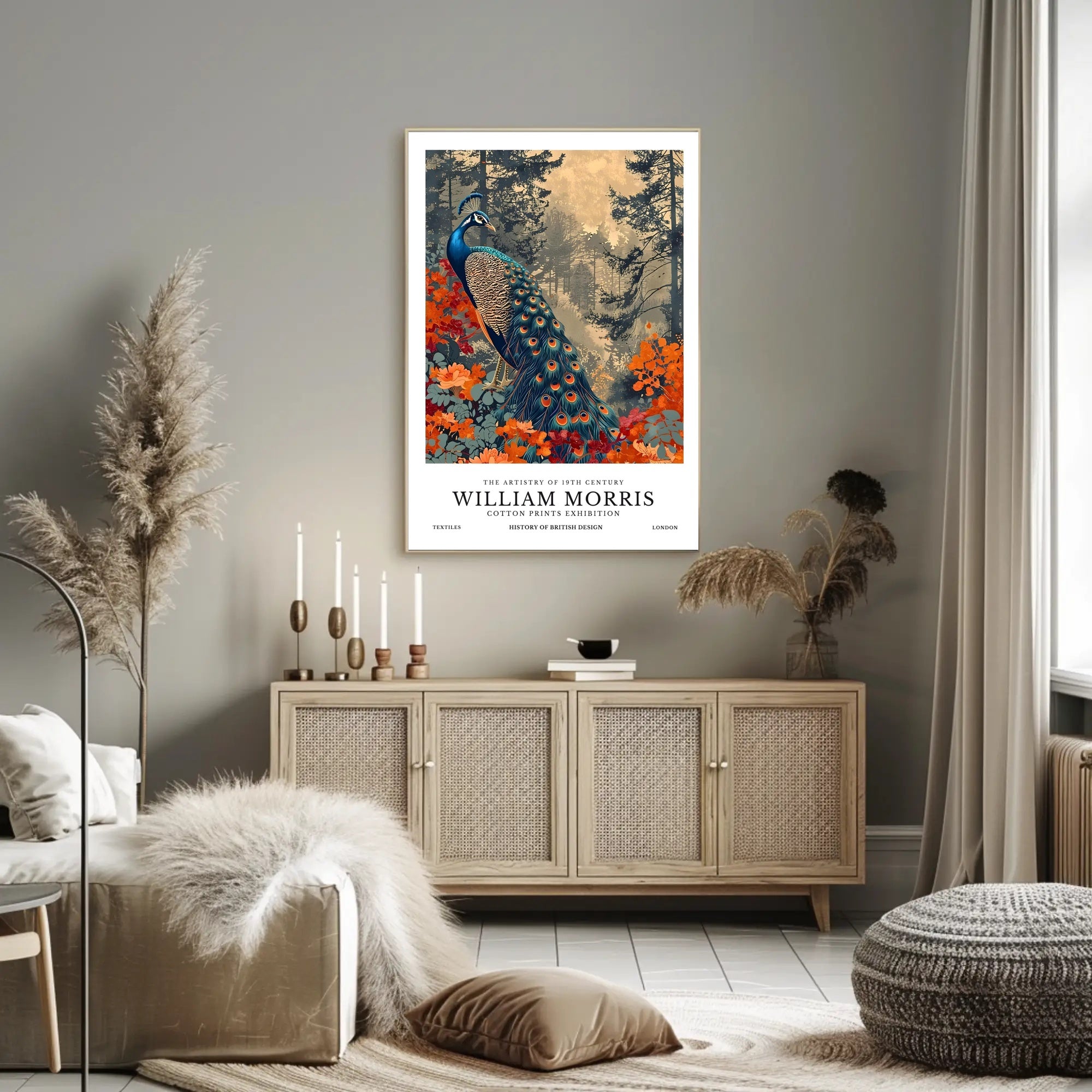 William Morris Peacock Design Cotton Prints Heritage Poster
