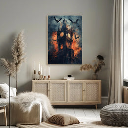 Gothic-Style Clock Tower Art Poster in Eerie Environment - Artistic Poster