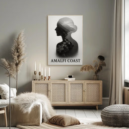 Amalfi Coast Silhouette Poster Wall Art for Coastal Decor