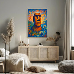 Moai Statue with Mystical Waves Abstract or Artistic Poster
