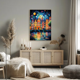 Amsterdam Canal Night Art Print: Abstract, Artistic Poster