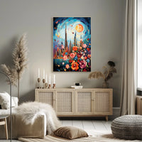 Dubai Skyline with Flowers Celebrates Urban or Cityscape Poster