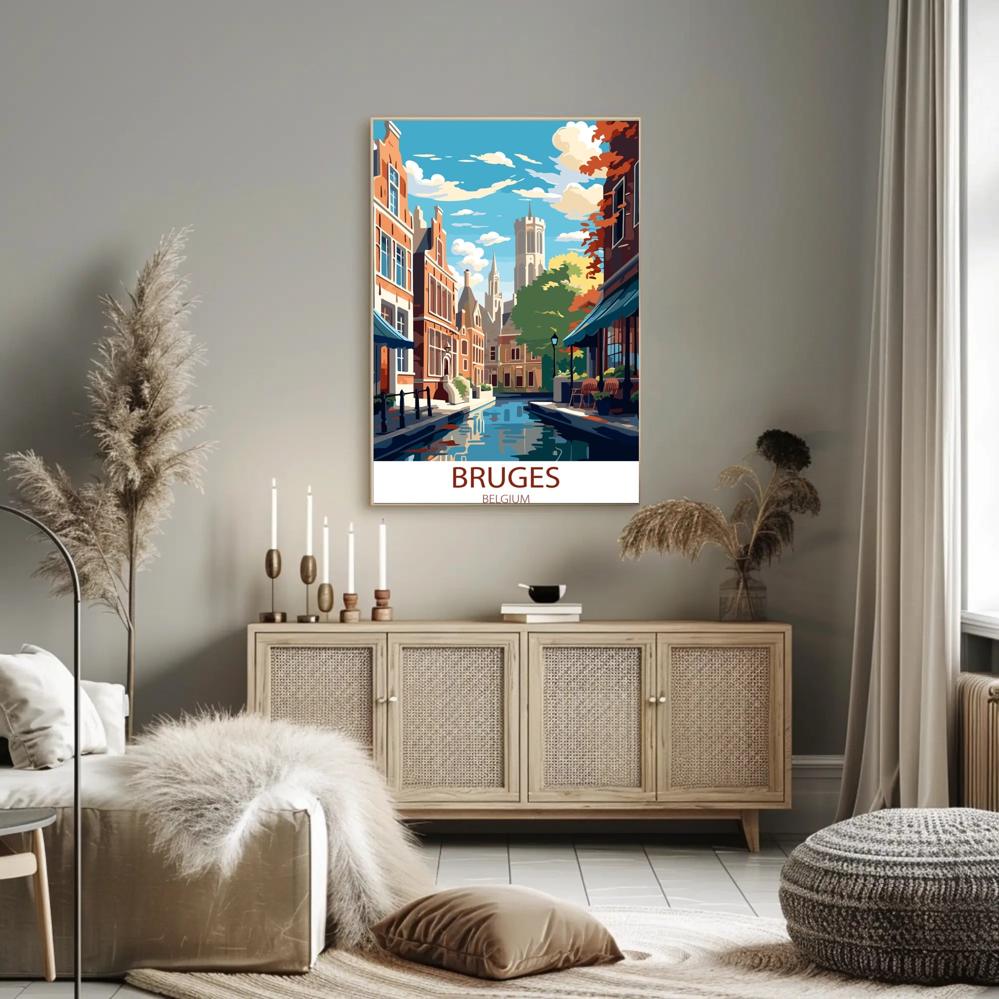 Bruges Vintage Travel Poster: Charming Canals and Architecture