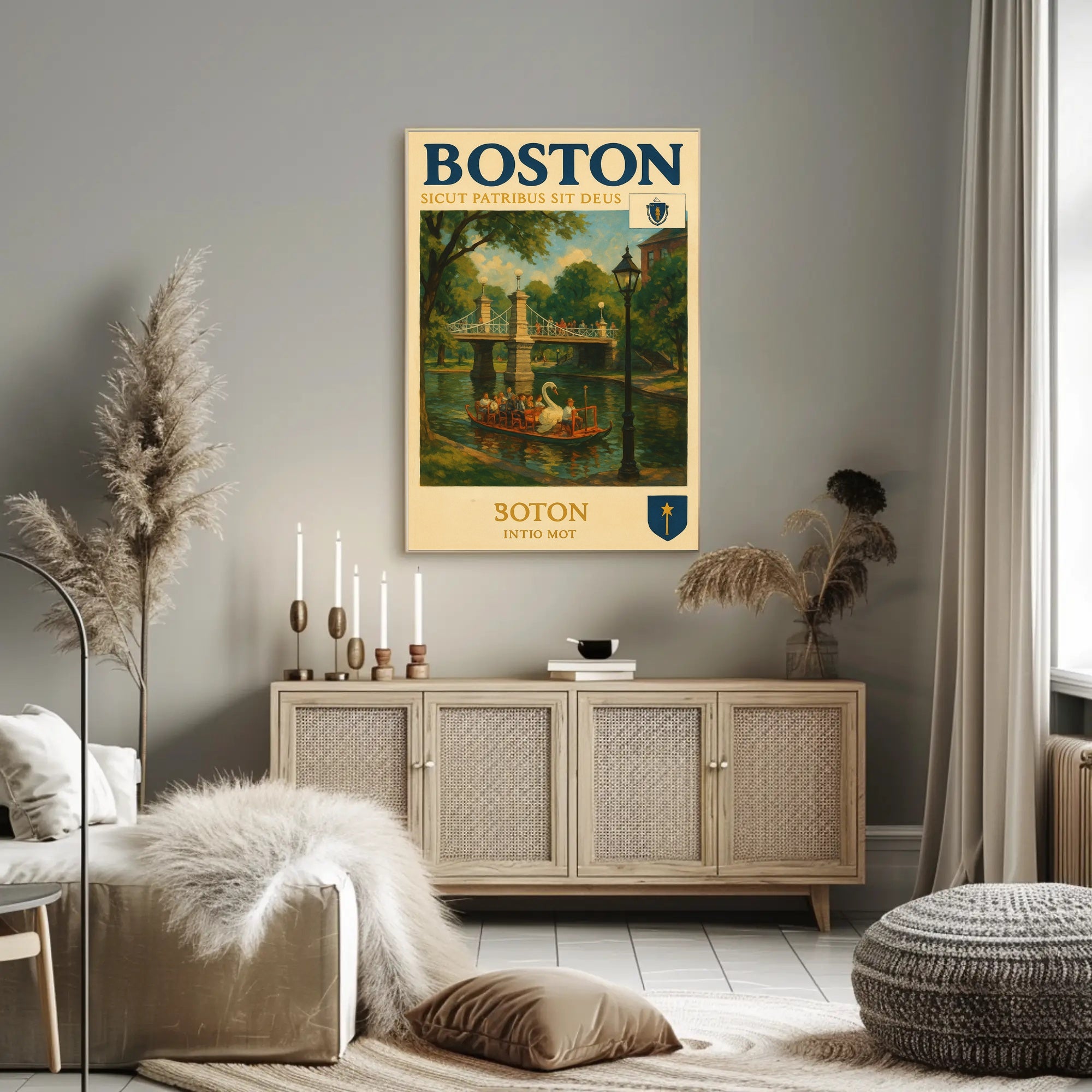 Boston Swan Boats Vintage Travel Poster