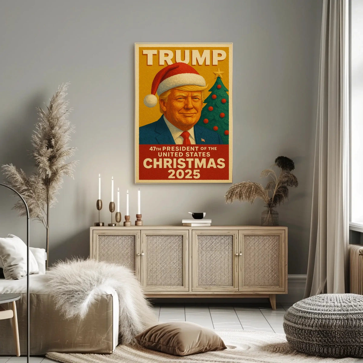 The poster features an individual wearing a Santa hat, suggesting a Christmas theme. Travel Poster