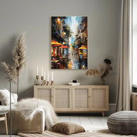 Lively European City Street Scene Artistic Poster