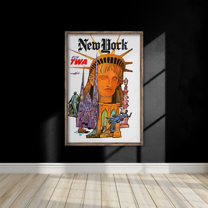 1960s “New York - Fly TWA” Vintage Style Air Travel Poster
