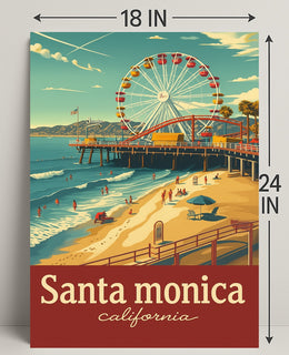 Santa Monica Pier Retro Travel Poster