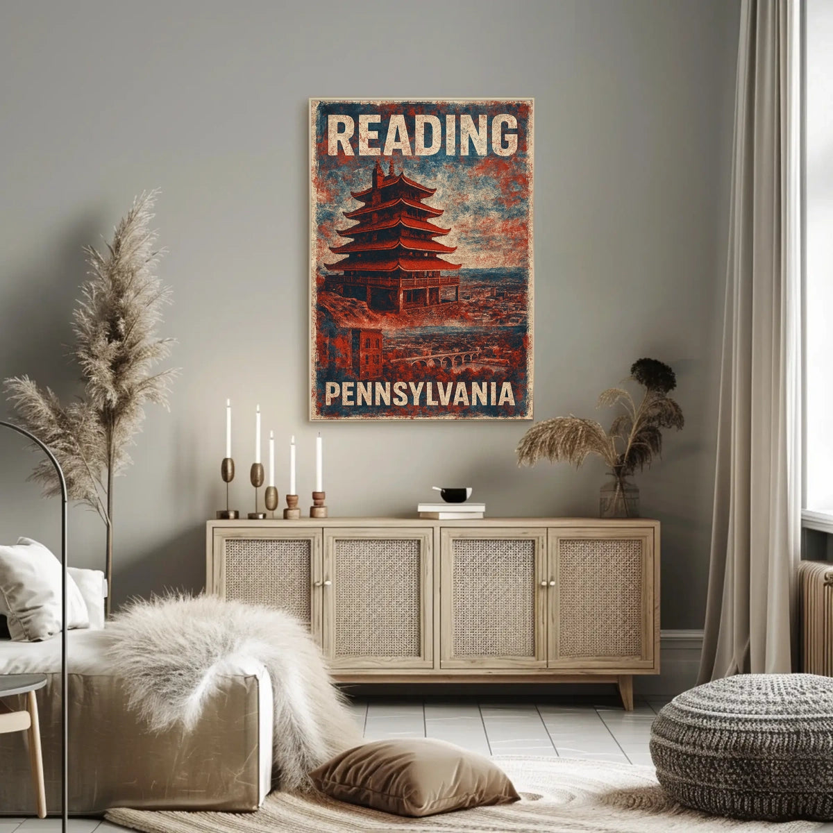 Reading Pennsylvania Pagoda Vintage Travel Poster