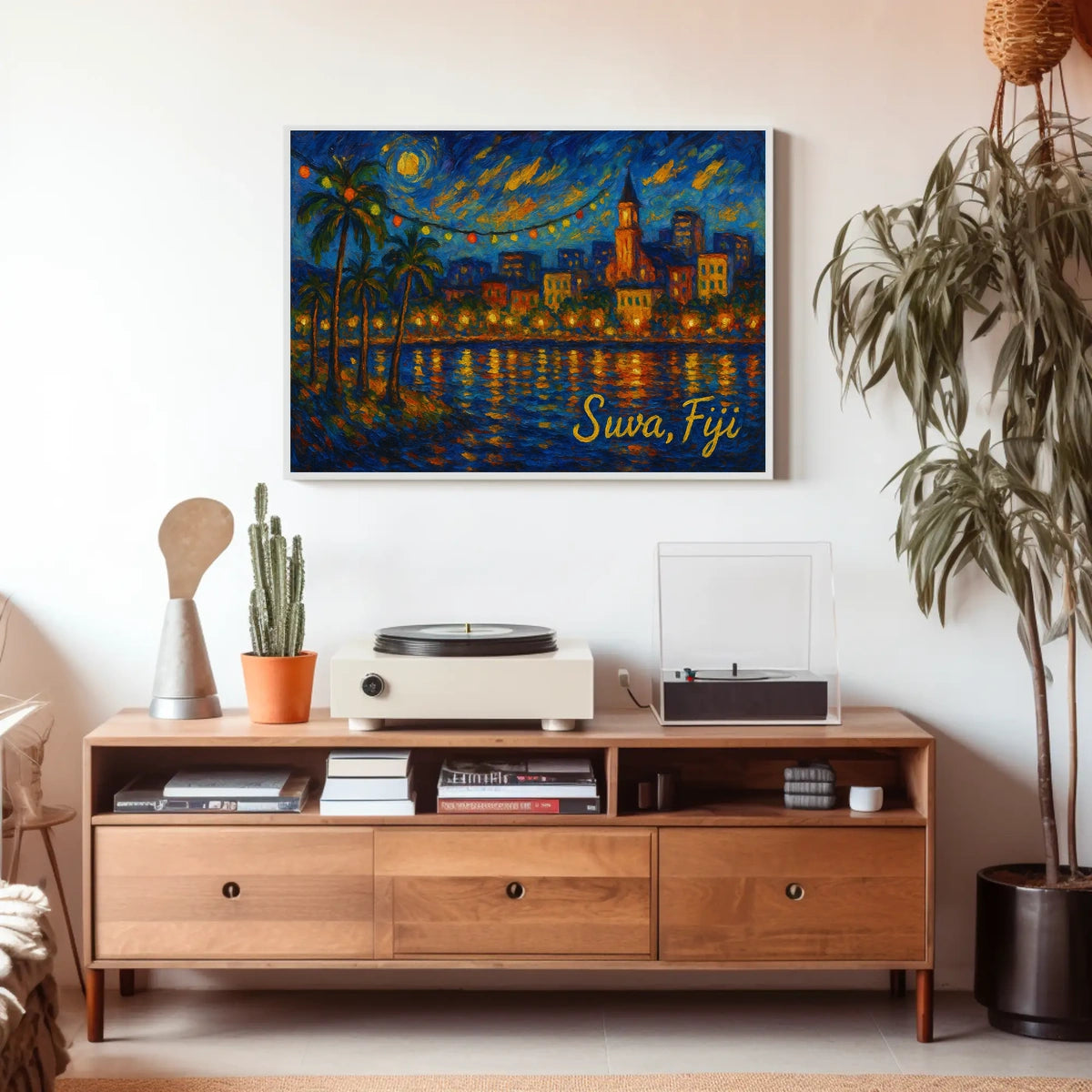 Suva Fiji Nighttime Island Cityscape Impressionism Digital Painting Wanderlust Decor Poster