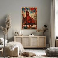 Timeless Vintage St Albans Clock Tower Travel Art Deco Retro 80s Collectors Edition Poster