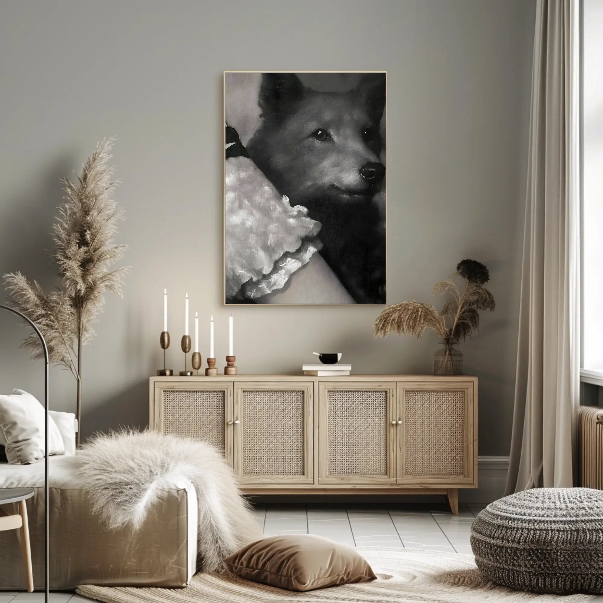 Serene Dog Portrait in Black and White - Dog Breed Poster PosterGoat