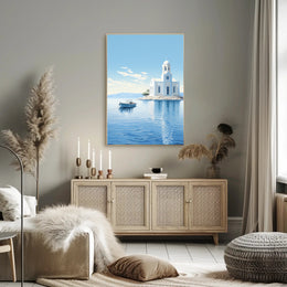 Serene Greek Coastal Scene Minimalist Travel Poster