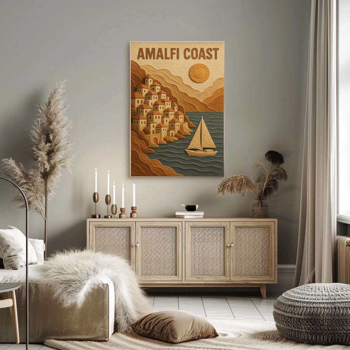 Amalfi Coast Poster Wall Art Mediterranean Coastal Decor