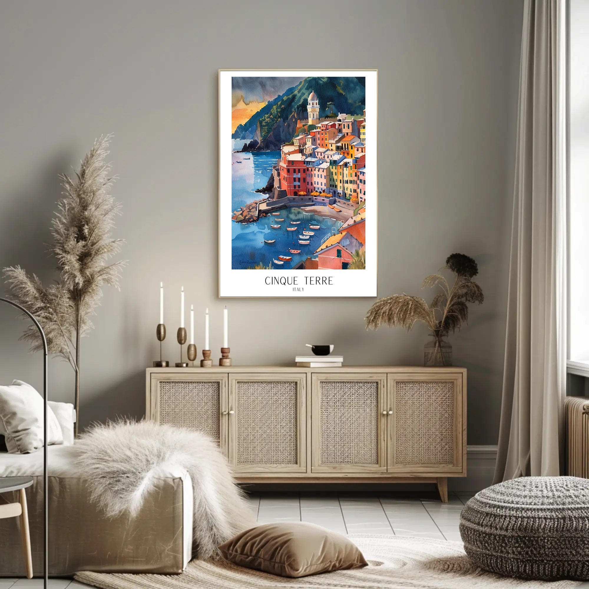 Cinque Terre Coastal Watercolor Travel Poster PosterGoat