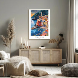 Cinque Terre Coastal Watercolor Travel Poster PosterGoat