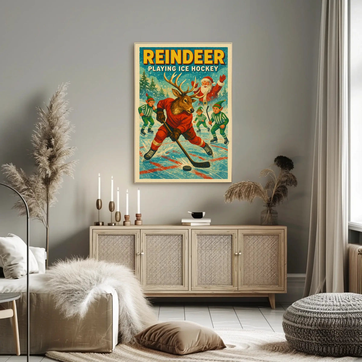 Reindeer Ice Hockey Christmas Wonderland Sports Poster