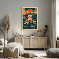 Surfing Axolotl Adventure Poster PosterGoat